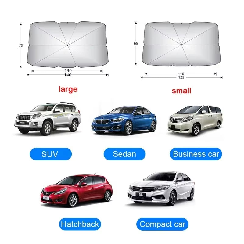 Car Sun Umbrella Shield Sun Screen Front Block Protection Heat Insulation Telescopic Umbrella Handle Can Be Bent Shading Curtain
