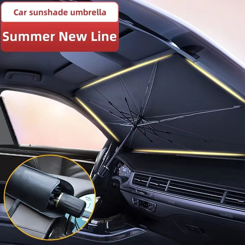 Car Sun Umbrella Shield Sun Screen Front Block Protection Heat Insulation Telescopic Umbrella Handle Can Be Bent Shading Curtain